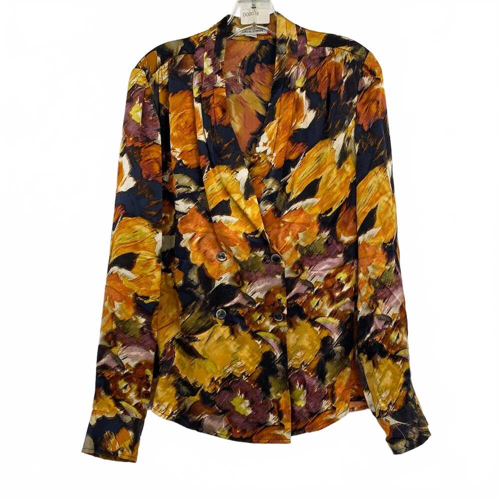 Pendleton Orange Black Abstract Print Silk Double-Breasted Blouse | Regular 12